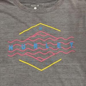 Hurley Women’s Gray Graphic T-Shirt Size Small (S/P) Neon‎ Wave Logo Surf Tee